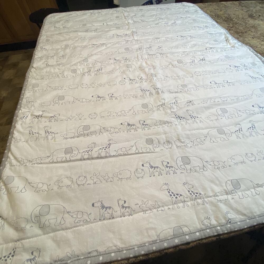 Target Cloud Island Safari Animals Zoo Baby Blanket Grey White Soft Quilted - Picture 6 of 8